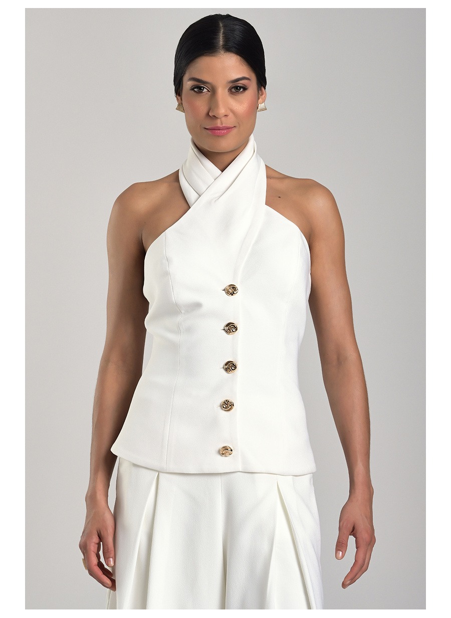 Halter Neck Tailored Top with Crossed Neckline