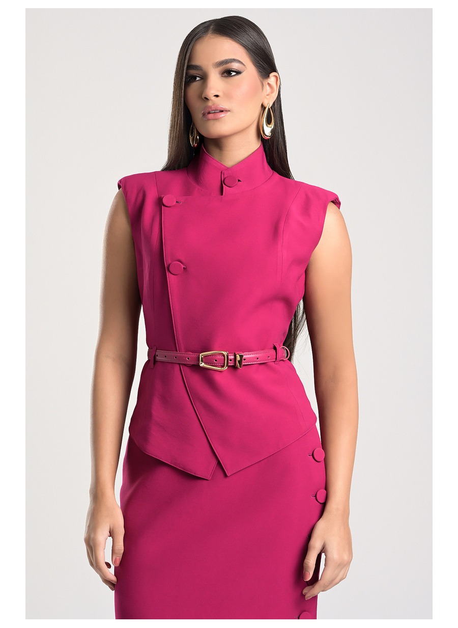 Fuchsia Perfecto Vest with Leather Belt