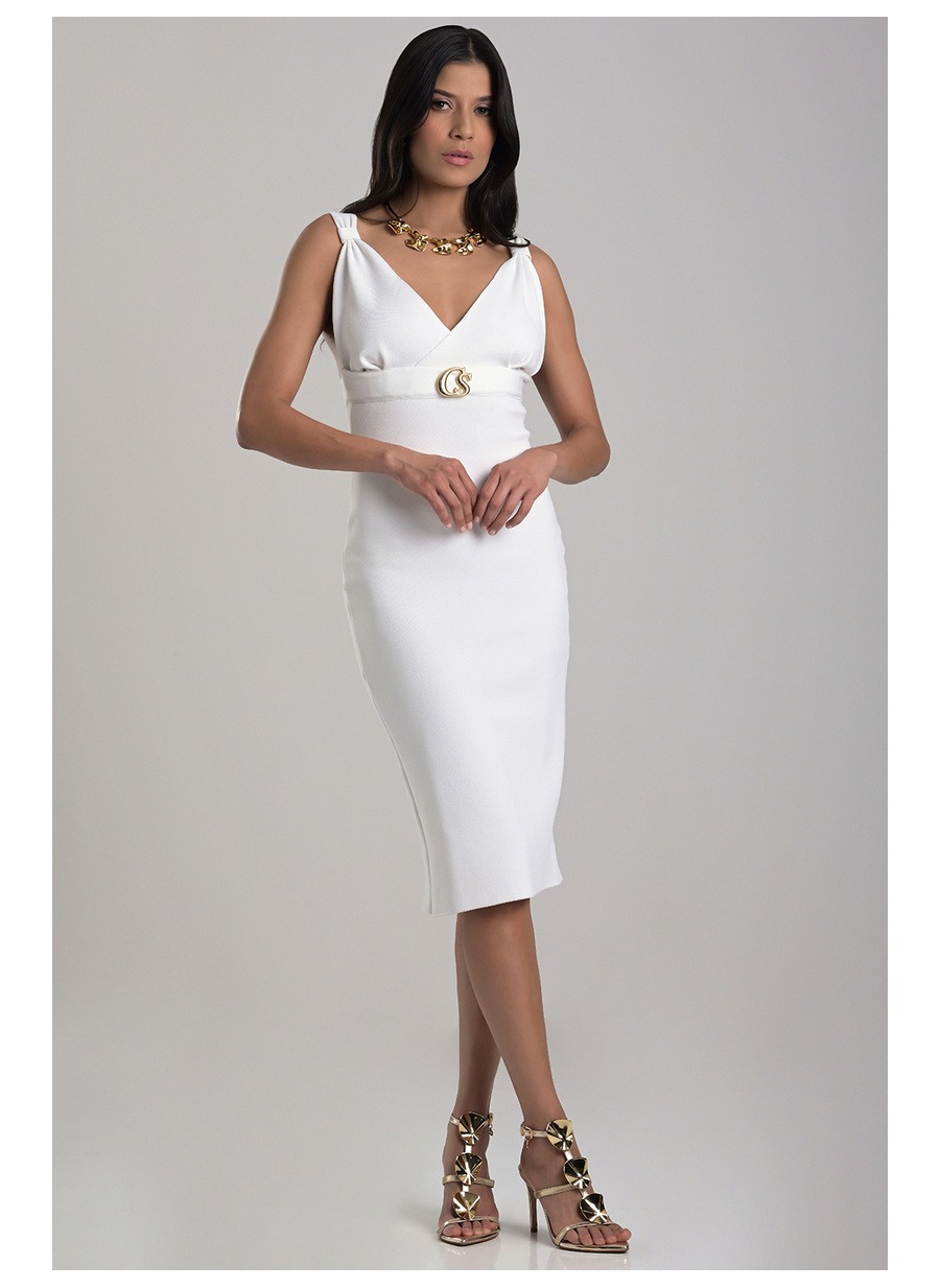 Midi Bandage Knit White Dress