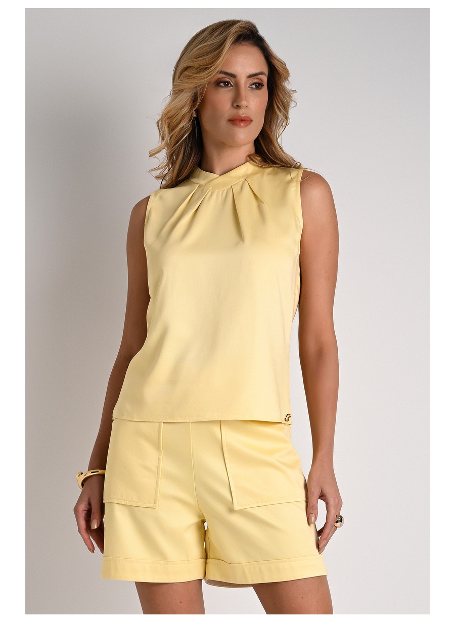 High Neck Blouse with Yellow Crossover