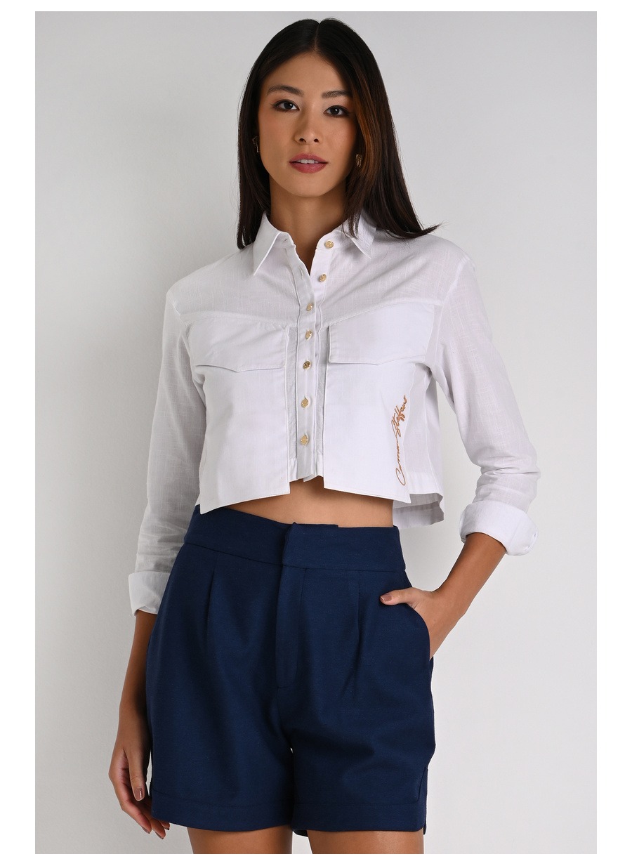 Cropped Shirt with Maxi Pockets Off-White