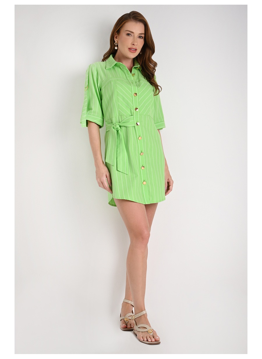 Shirt Dress With Green Striped Cutouts