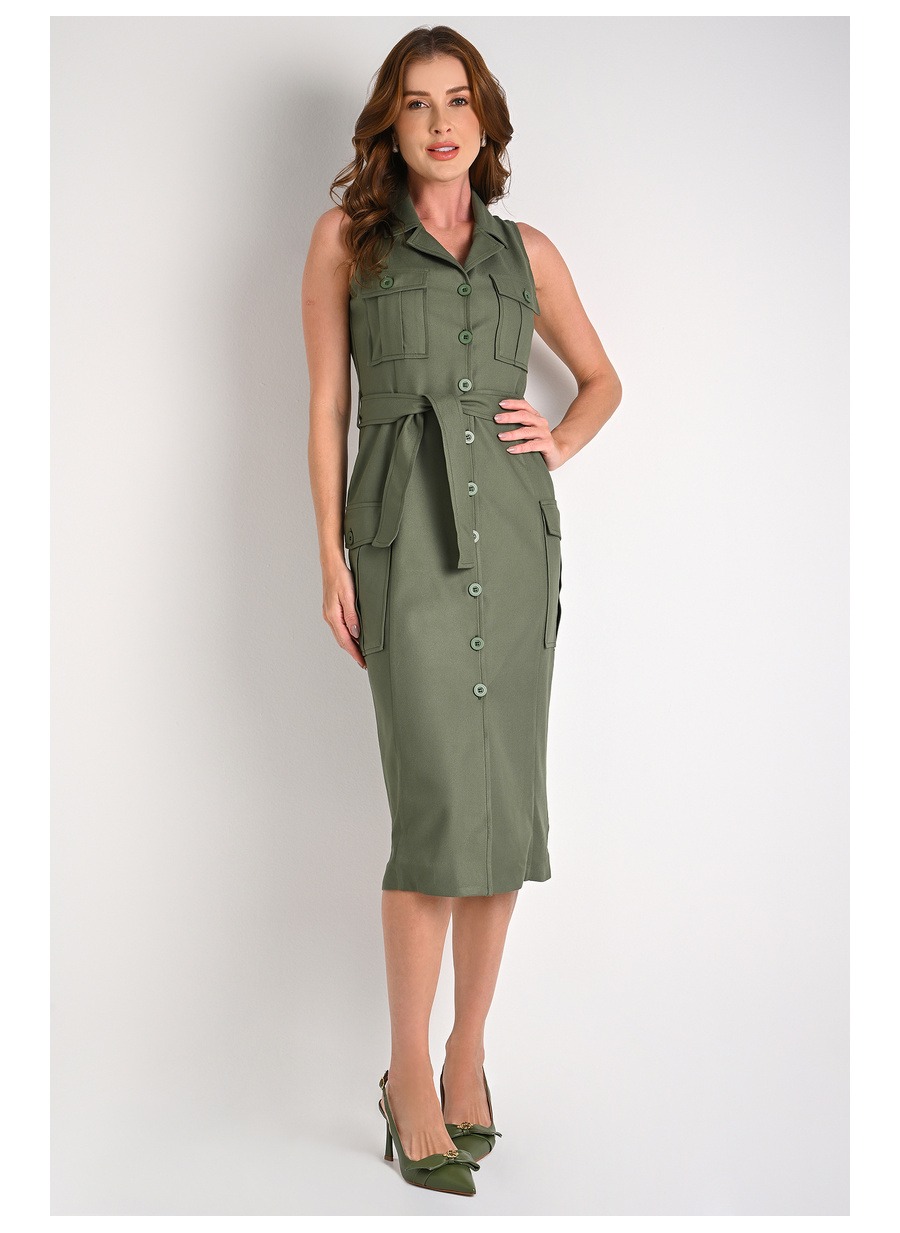 Military Cargo Pocket Shirt Dress
