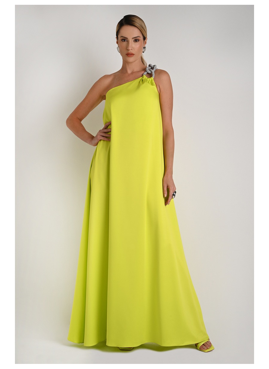 Long Dress with Tropical Shoulder Detail