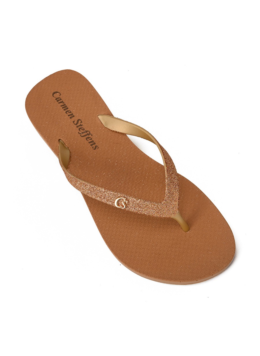 Gold Wedge Flip-Flops with CS Logo