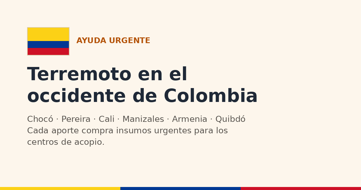 Ayuda urgente. Terremoto en el occidente de Colombia