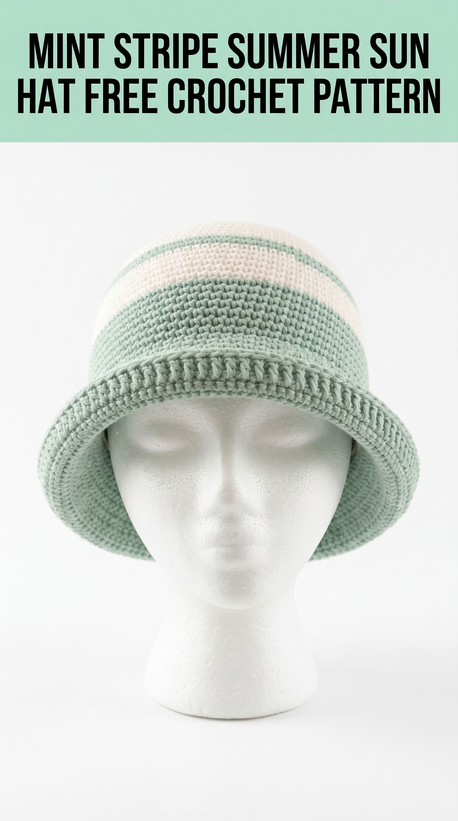 Mint Stripe Summer Sun Hat Free Crochet Pattern