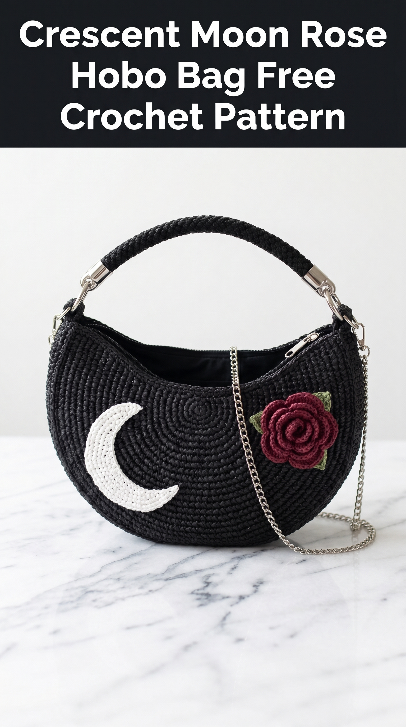 Crescent Moon Rose Hobo Bag Free Crochet Pattern