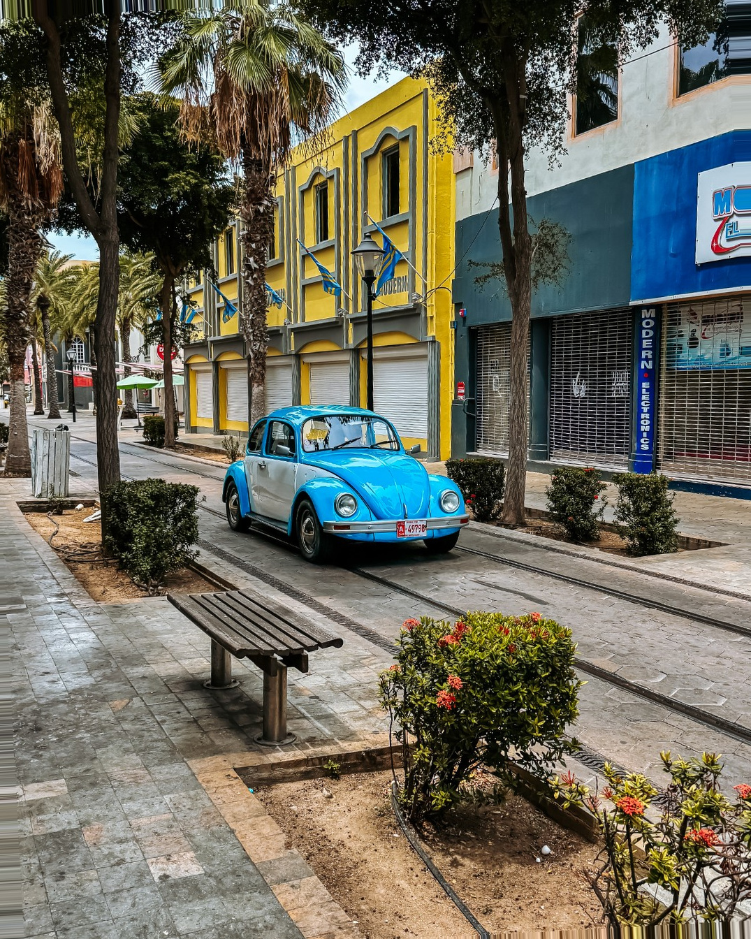 Aruba Cruise Port - Classic Blue Volkswagen Beetle Colorful Buildings - Vertical 36.jpg