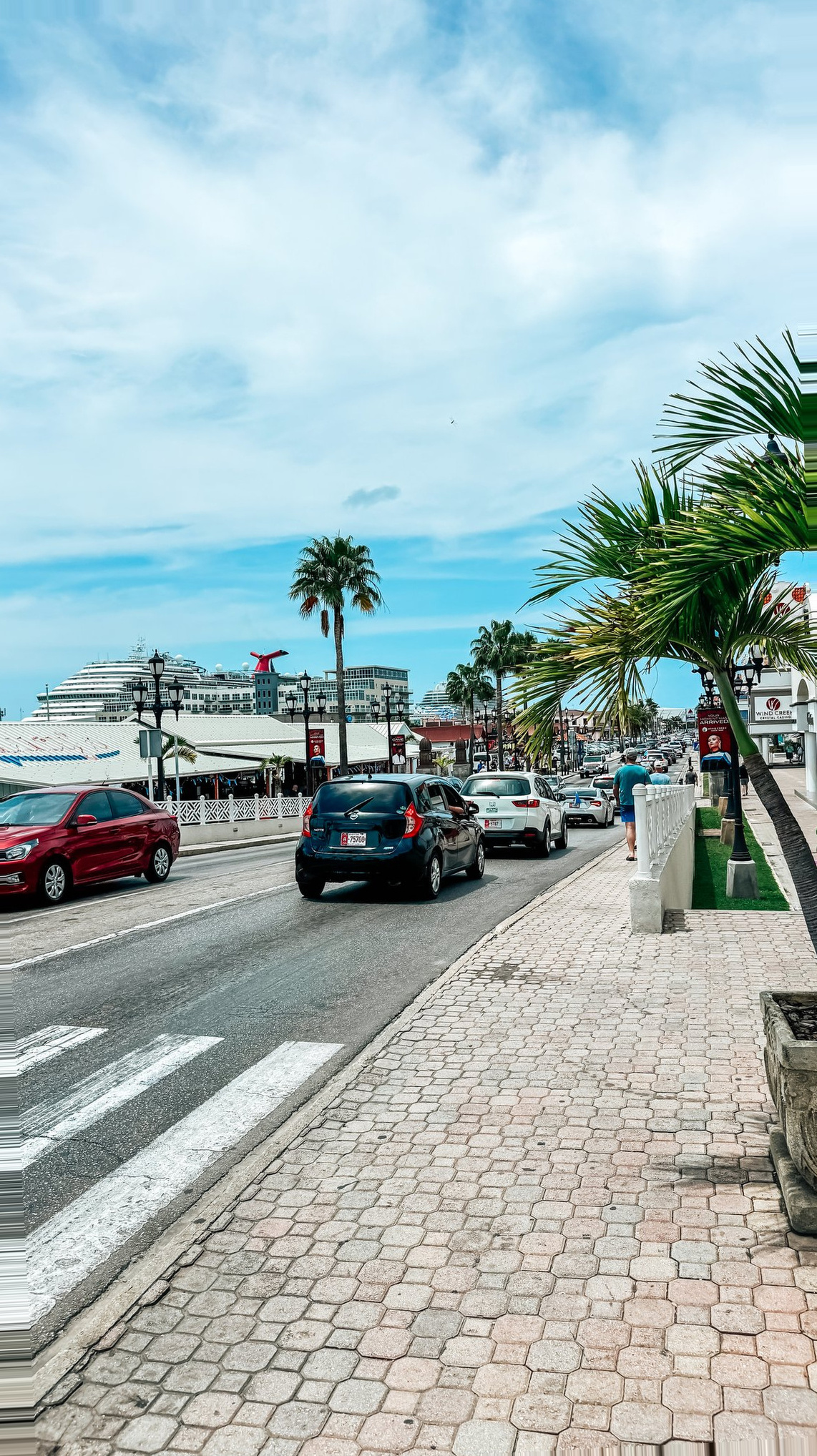 Aruba Cruise Port - Cobblestone Promenade Palm Trees Ship Harbor - 03-18-2025 - Vertical.jpg