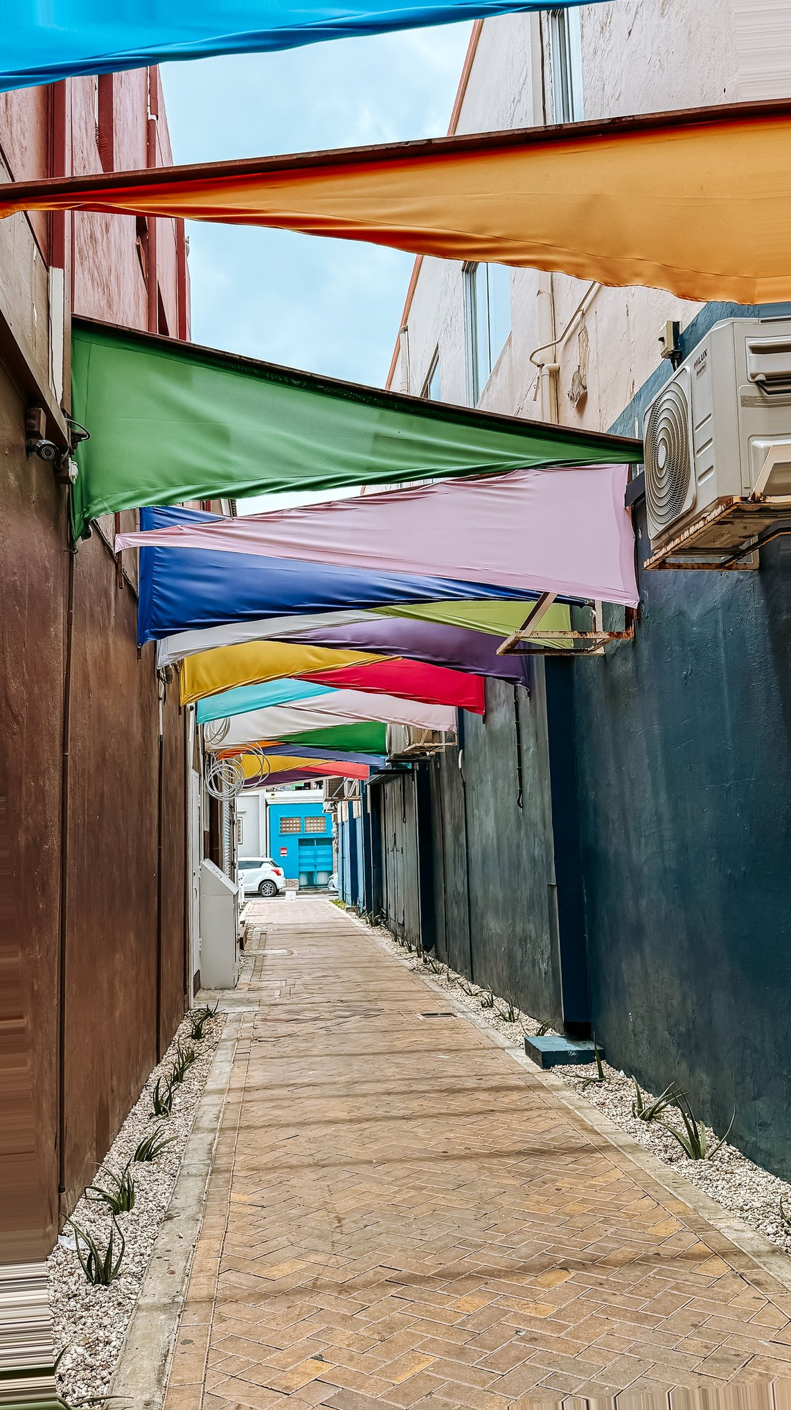 Aruba Cruise Port - Colorful Awning-Covered Walkway Brick Paver Path - 03-18-2025 - Vertical.jpg