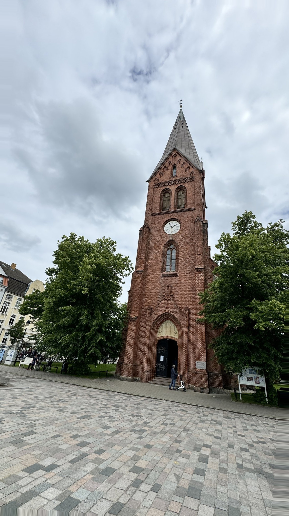 Warnemunde Germany Cruise Port - Brick Gothic Church Steeple Ornate Entrance - 05-29-2024 - Vertical.jpg