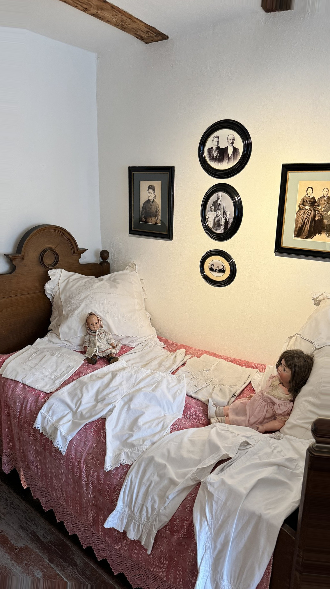 Warnemunde Germany Cruise Port - Vintage Framed Portraits Rustic Bedframe Lace - 05-29-2024 - Vertical.jpg