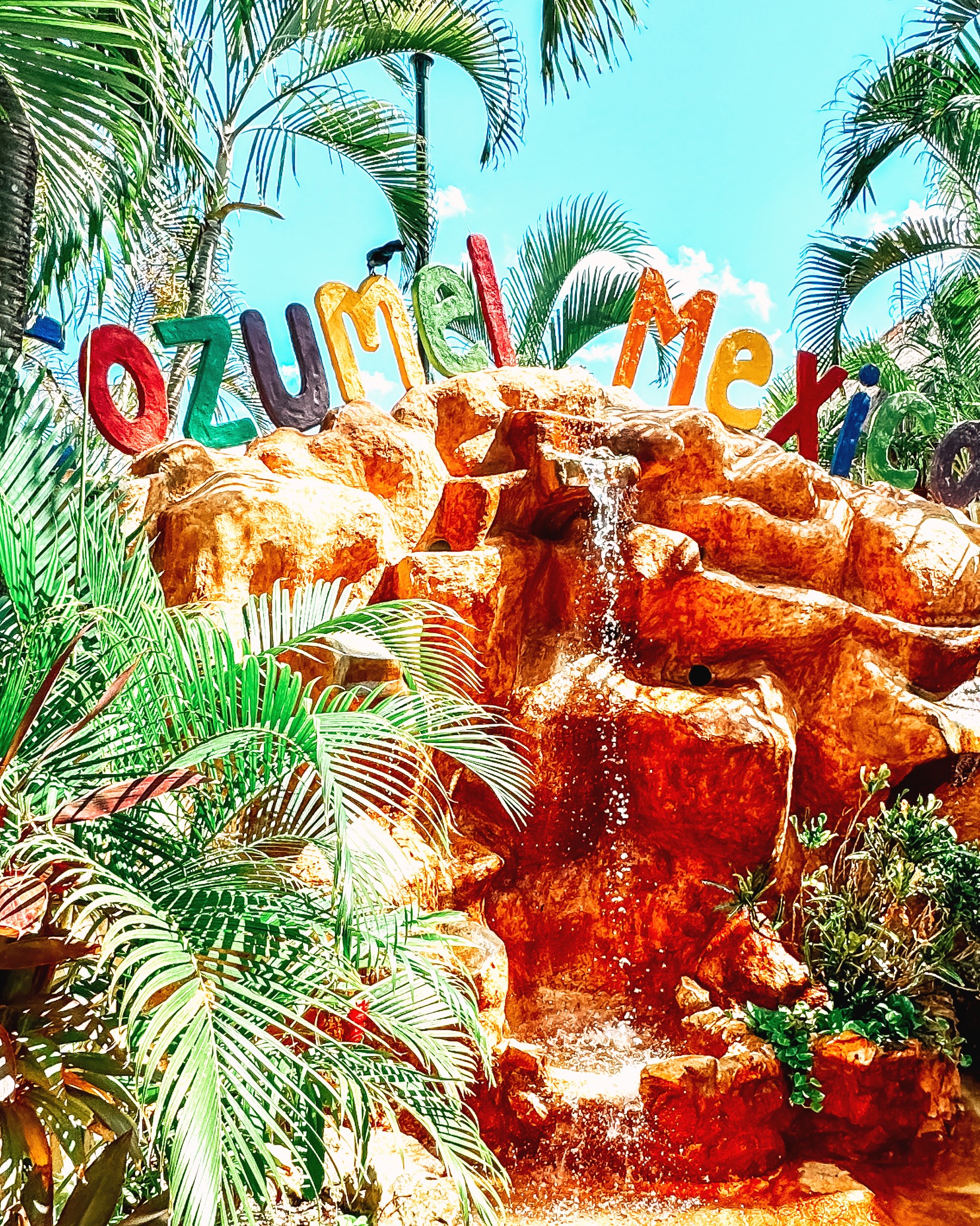 Cozumel Cruise Port - Colorful Waterfall Feature with Tropical Landscaping - 05-02-2024 - Vertical.jpg