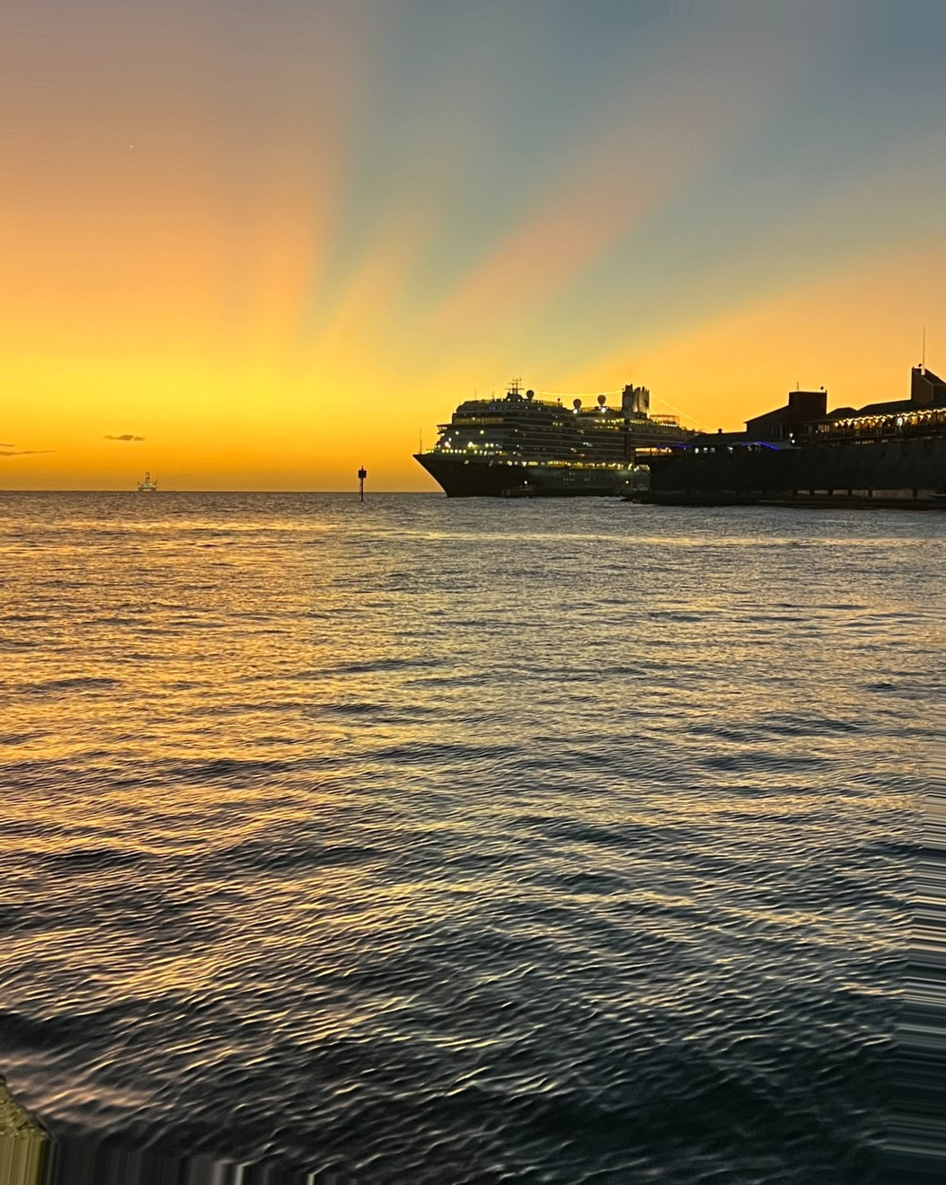 Curacao Cruise Port - Cruise Ship Golden Sunset Ocean Waters - Vertical 09.jpg