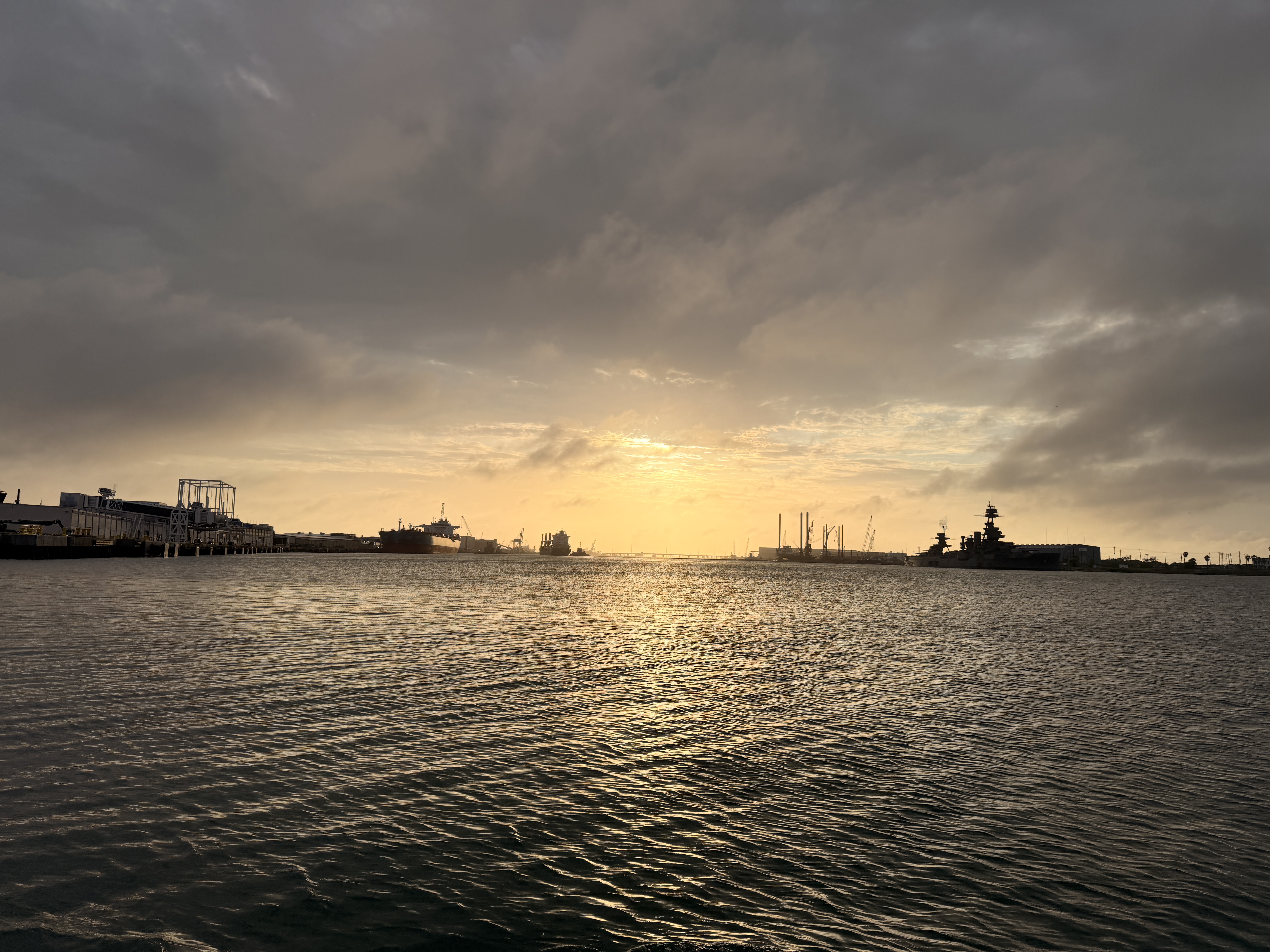 Golden sunset over the harbor in Galveston, Texas