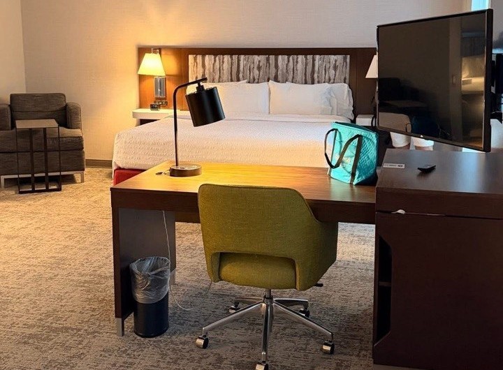Hotel room desk and work area at the Cape Canaveral cruise port Hampton Inn