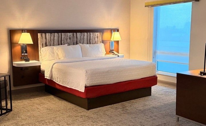 King bedroom at the Hampton Inn and Home2 Suites near Port Canaveral