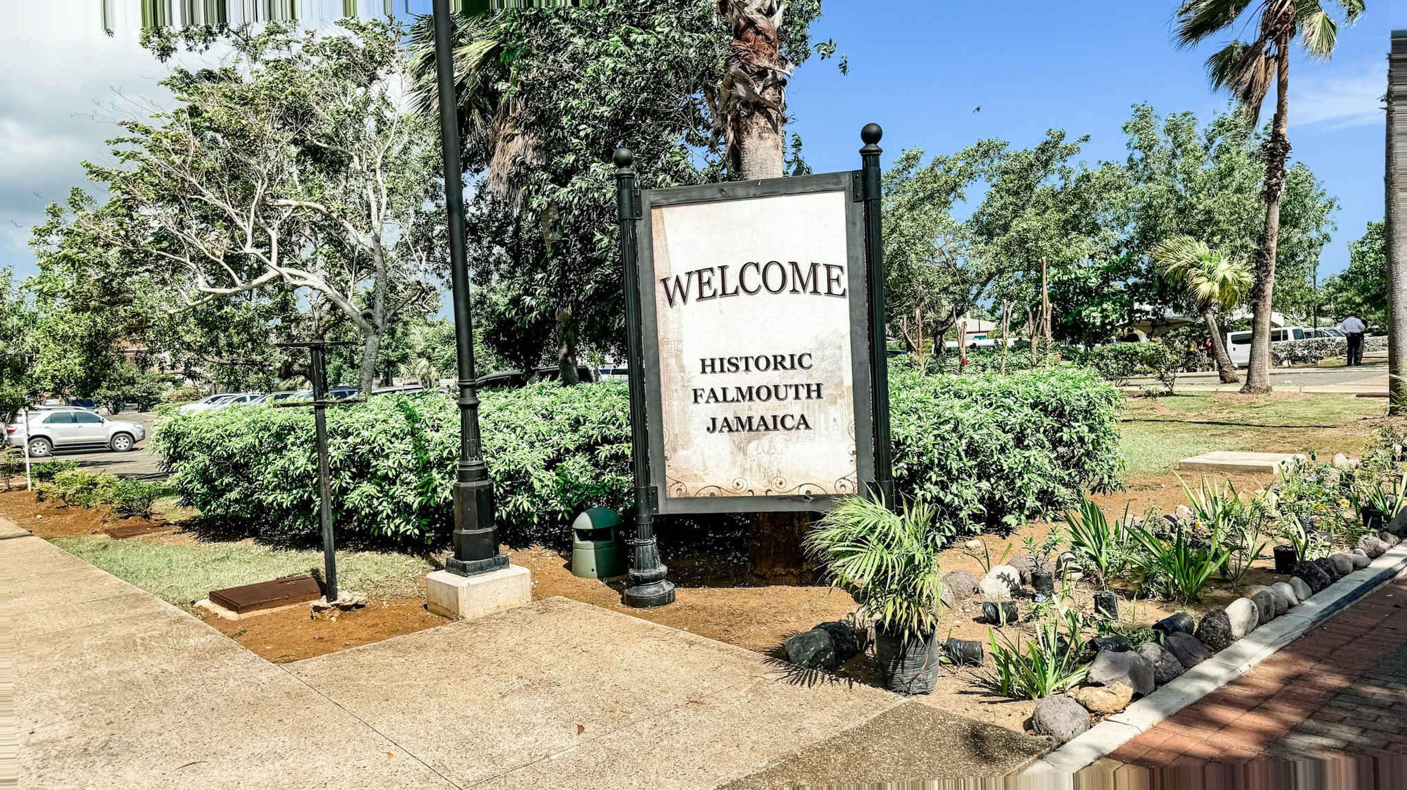 Falmouth Cruise Port - Jamaica Jamaica Historic Welcome Sign Tropical Foliage - 07-01-2024 - Horizontal.jpg