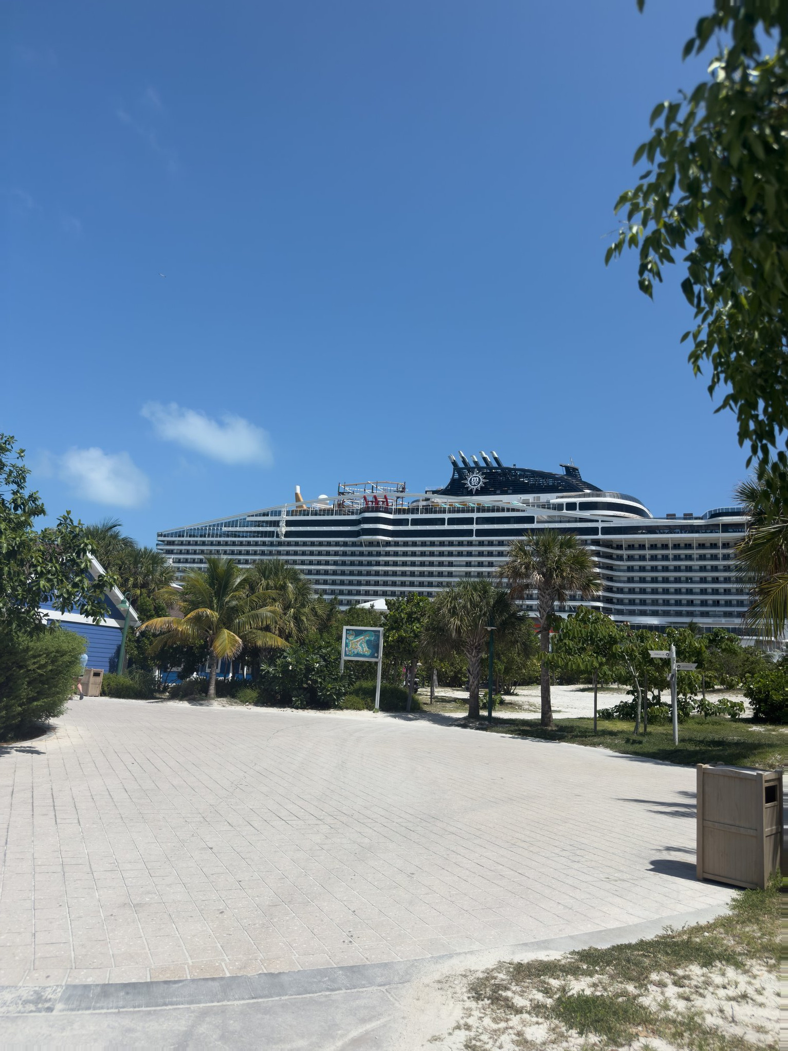 Ocean Cay Cruise Port - MSC World America Massive White Ship Palm Trees - 07-11-2025 - Vertical.jpg