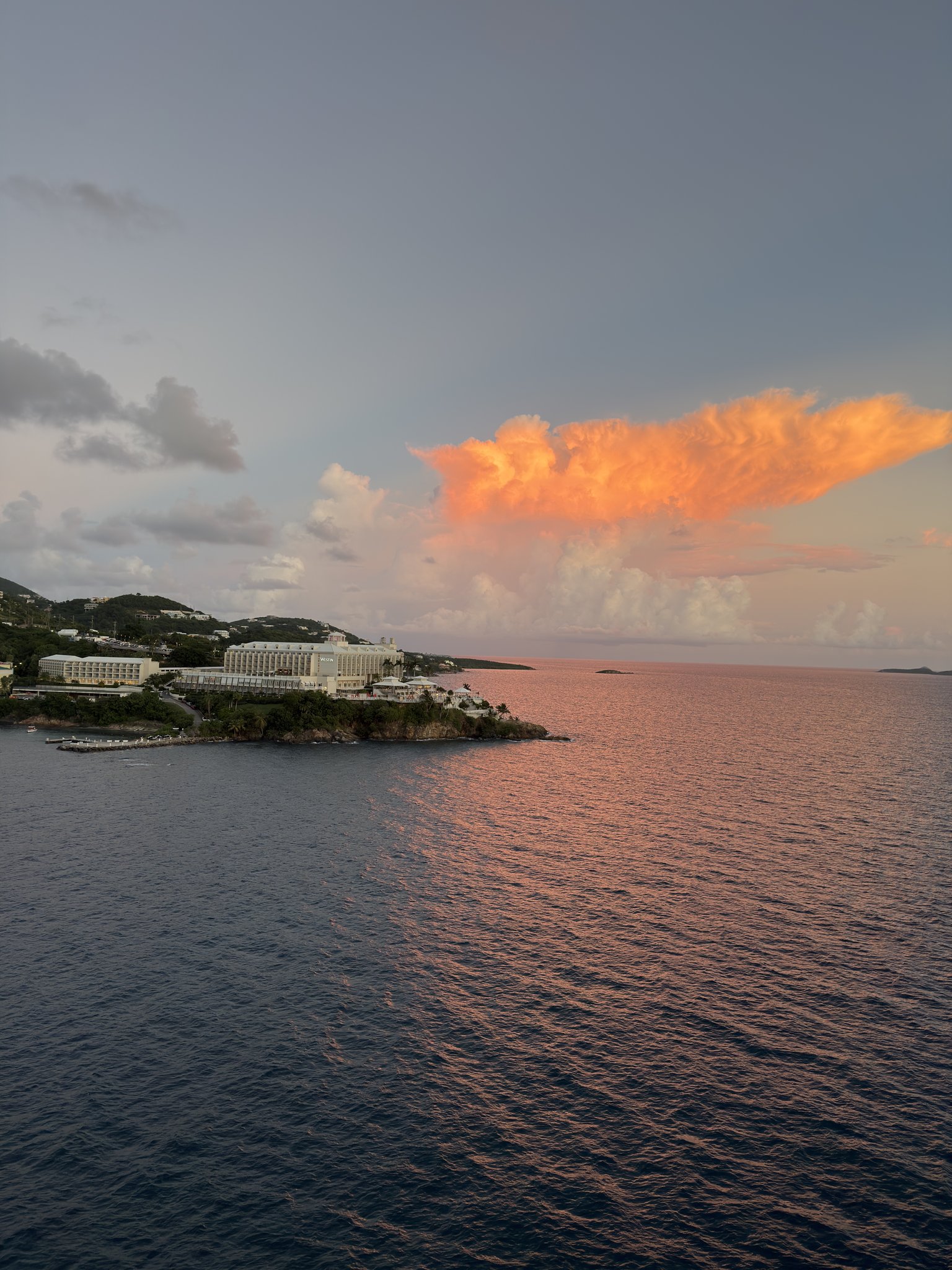 St Thomas USVI Cruise Port - Charlotte Amalie Harbor Sunset Orange Clouds - 10-26-2025 - Vertical 93.jpg