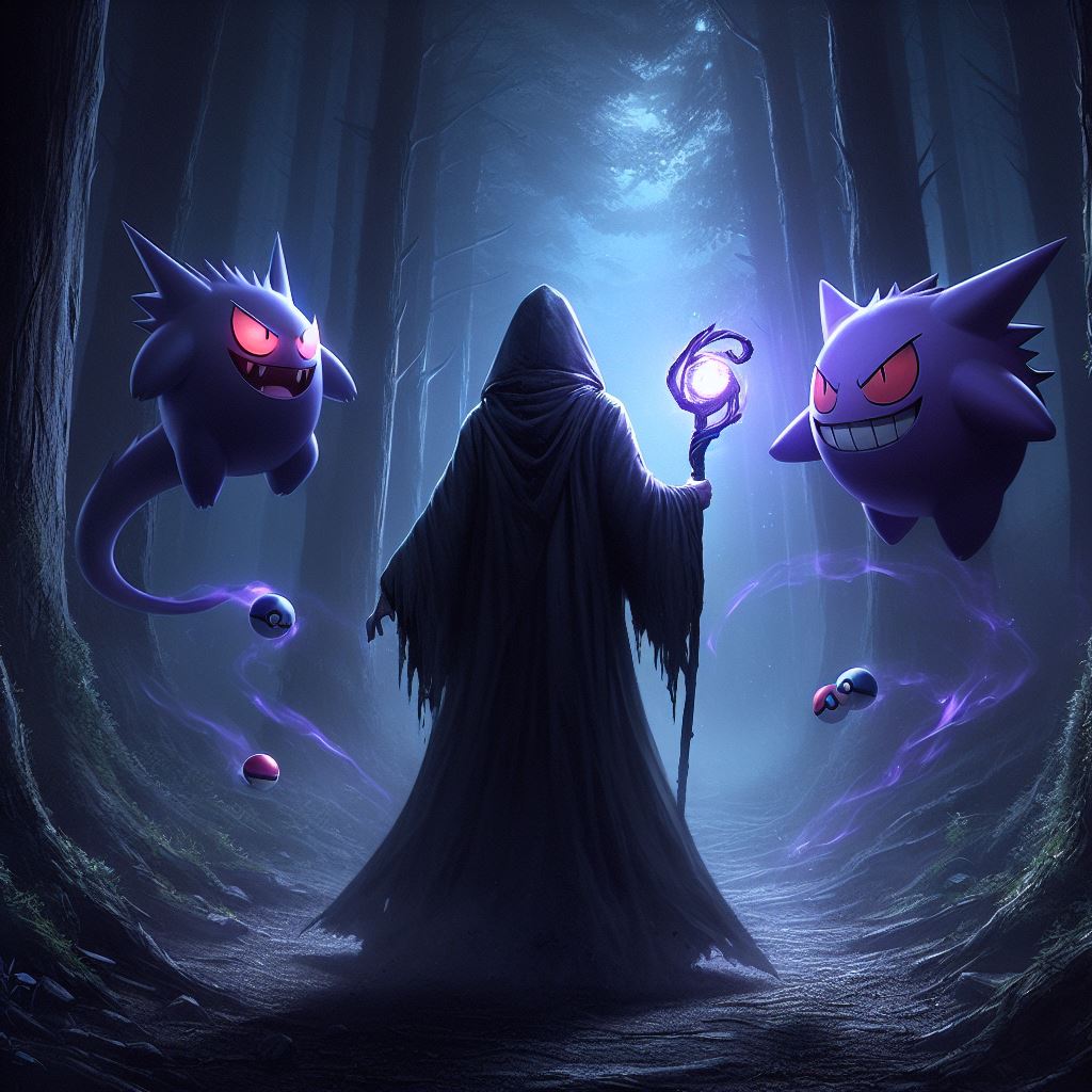 dark mage surrounded by dark pokemons
