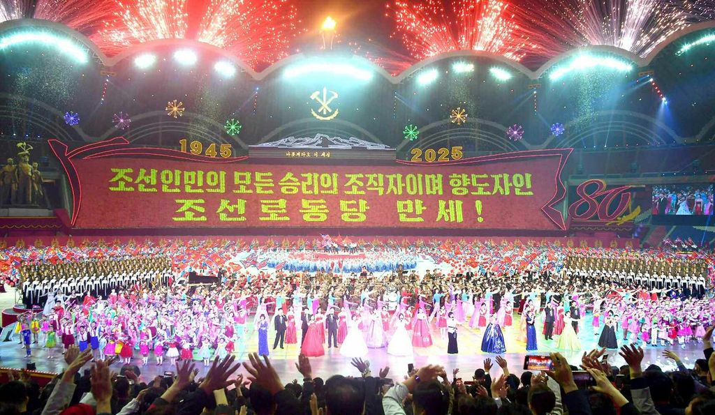 Grand Mass Gymnastics and Artistic Performance for Celebrating WPK Founding Anniversary Given in DPRK Every Day - Image 3