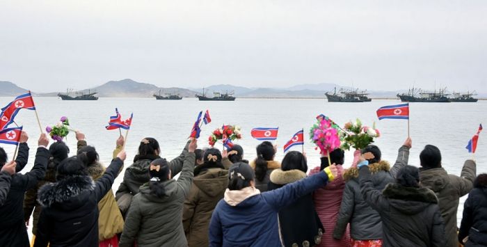 Fishing Boats Sail Out to Fishing Ground in West Sea of Korea