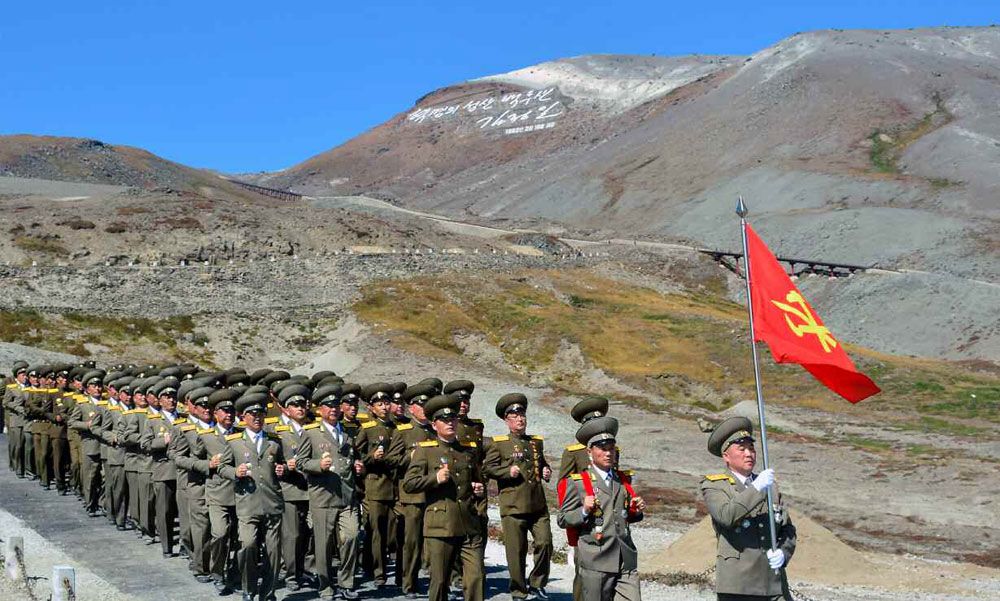 Meeting of Service Personnel of Ministry of Public Security to Adopt Letter of Loyalty Held on Top of Mt Paektu