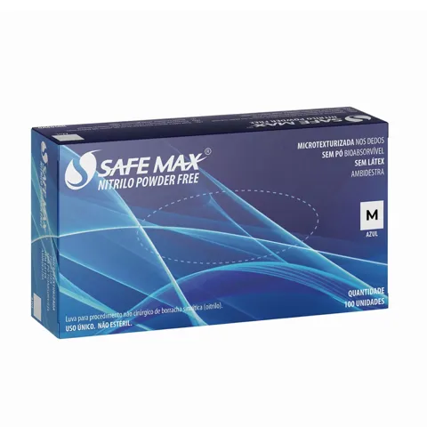 Luva de Procedimento Nitrílica Safemax Sem Pó Azul - Supermax