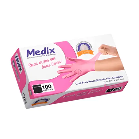 Luva para Procedimento Nitrilo Sem Pó Rosa – Medix