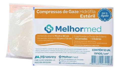 Gaze Hidrófila Estéril c/10 Compressas - Melhor Med