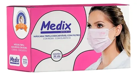 Máscara Descartável Tripla Rosa C/50 – Medix