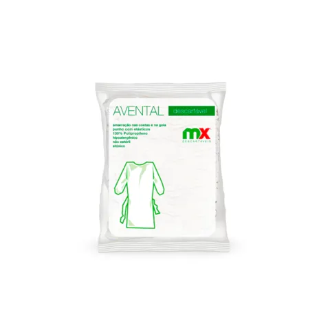 Avental Descartável Manga Longa Branco GR20 - Mx Descartáveis