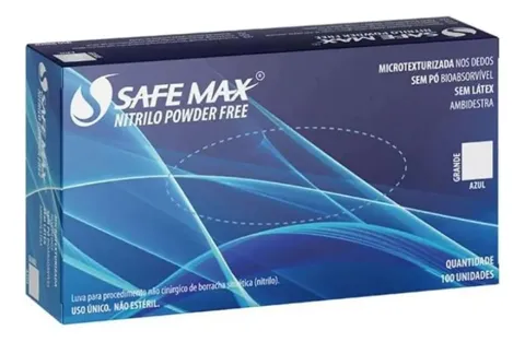 Luva Nitrílica Azul Sem Pó - Safemax