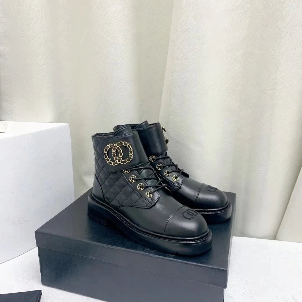 Chanel Quilted Leather Lace-Up Combat Boots