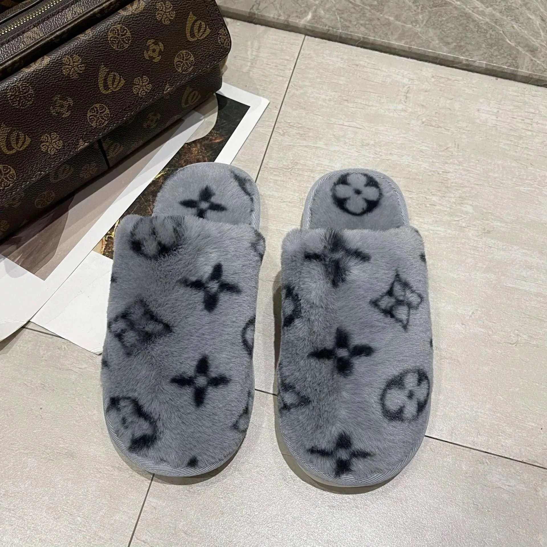 Louis Vuitton Patterned Plush Slippers