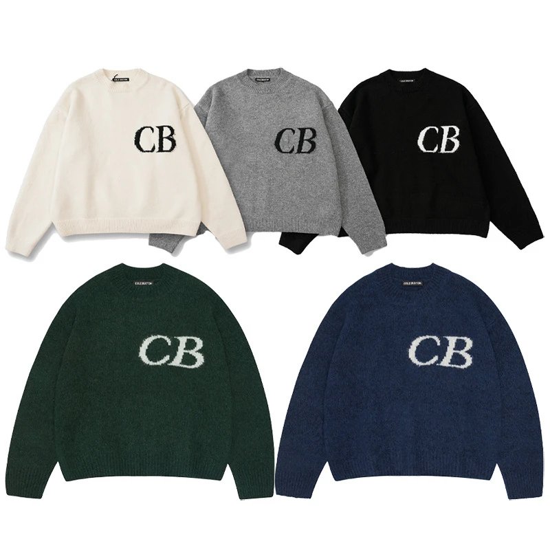 Cole Buxton Intarsia CB Logo Knit Sweater