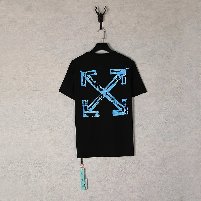 Off-White Summer Blue Arrow Graffiti Print T-Shirts