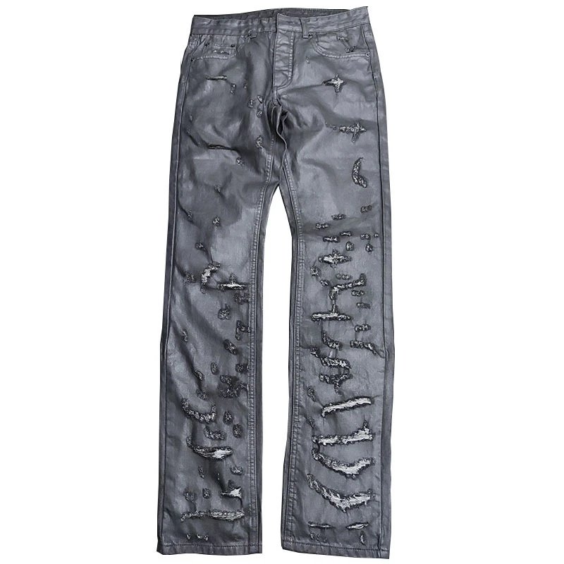High Street GD Distressed Coated Straight-Leg Jeans