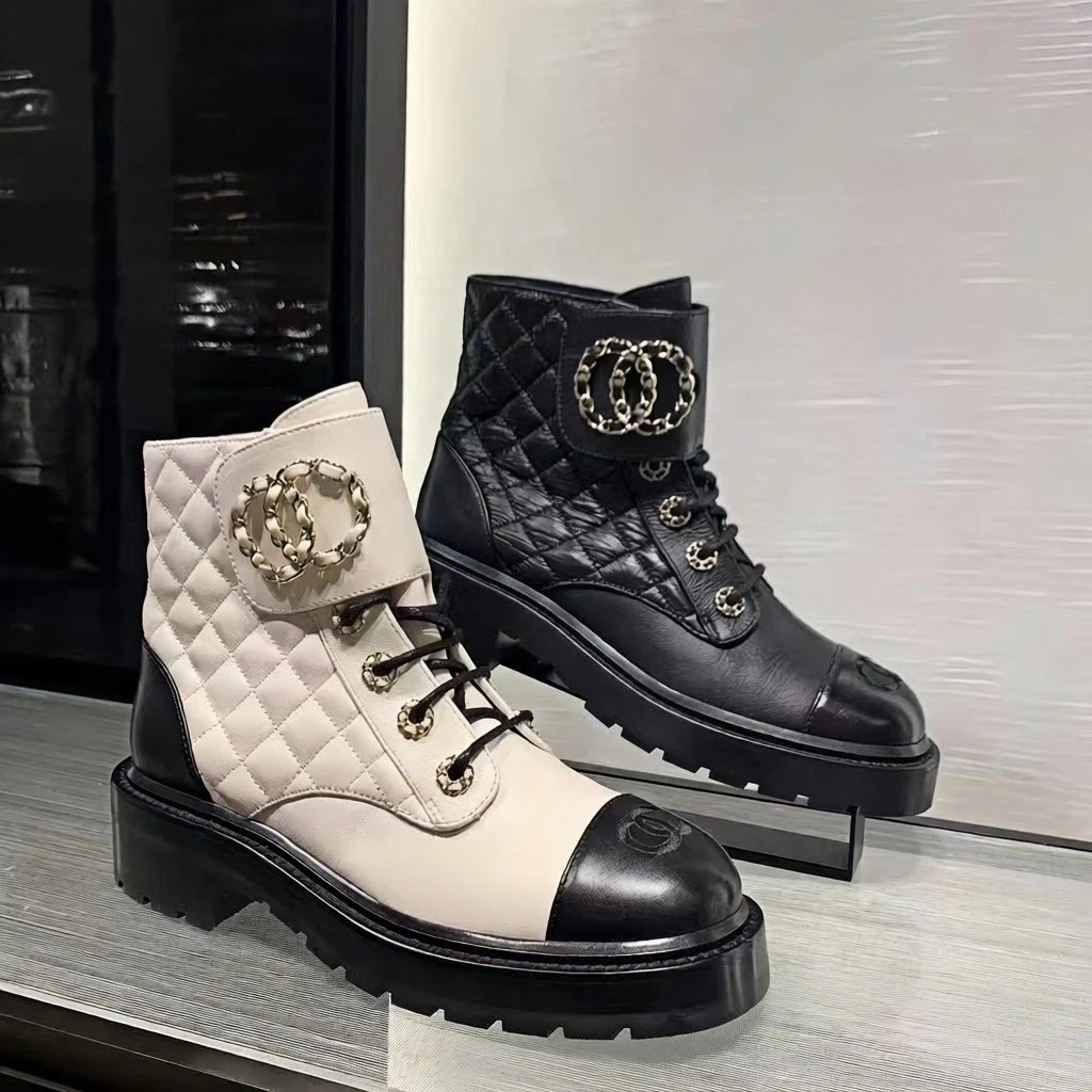 Chanel 2021 Interlocking CC Logo Combat Boots