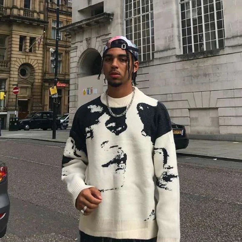 Runge "Faces" Jacquard Graphic Knit Sweater