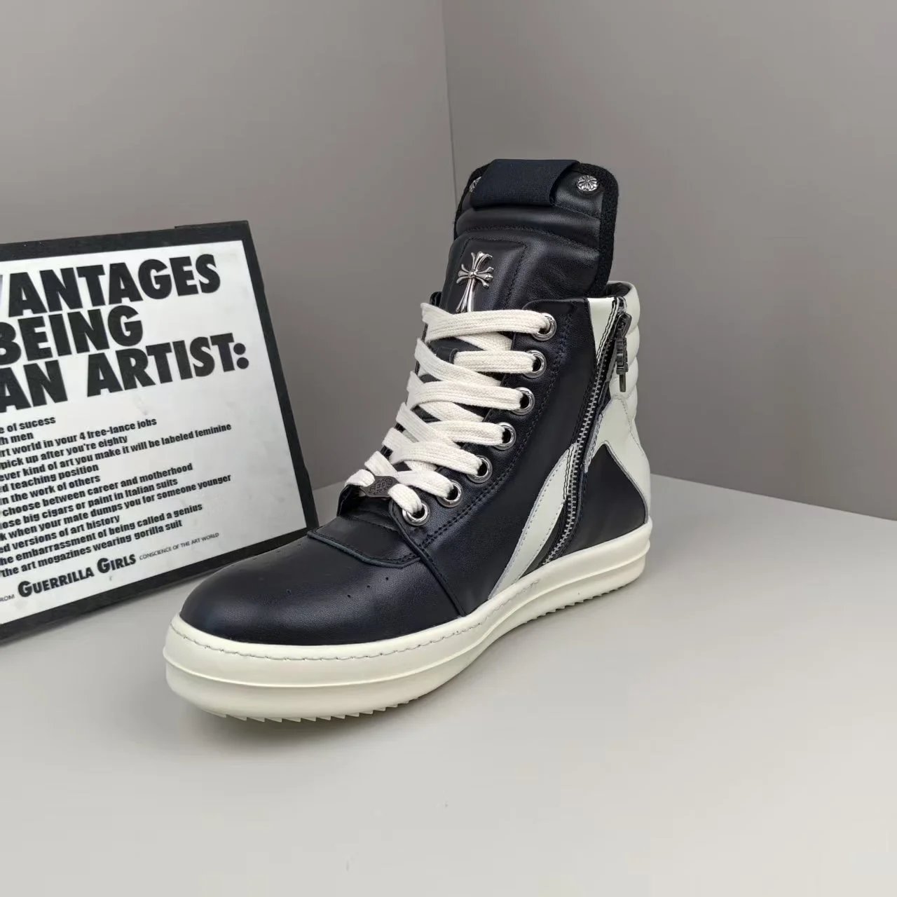 Rick Owens x Chrome Hearts Geobasket High-Top Sneakers