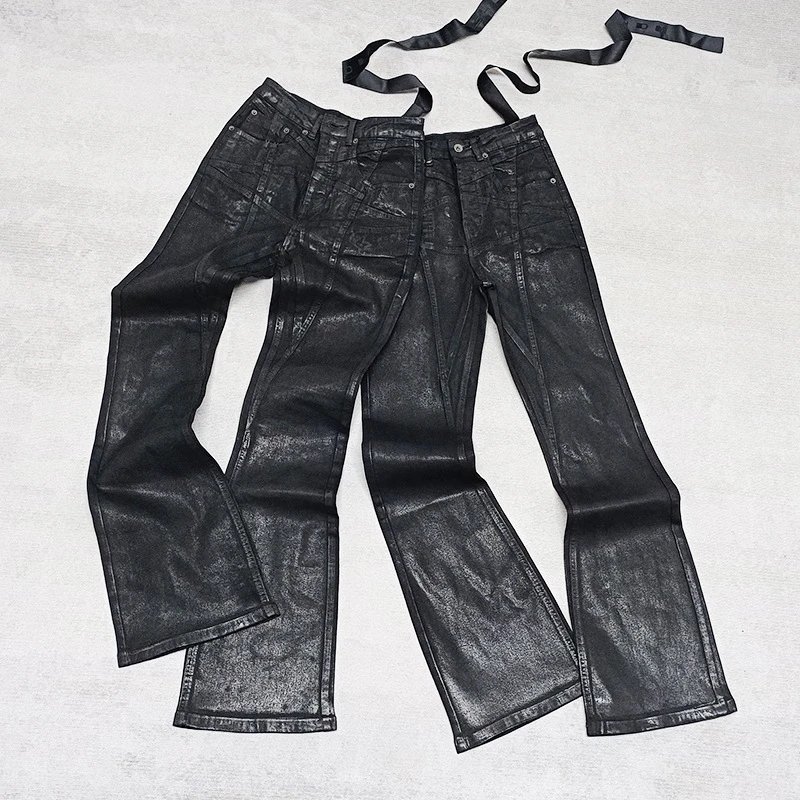 Rick Owens DRKSHDW Black Waxed Bolan Bootcut Jeans