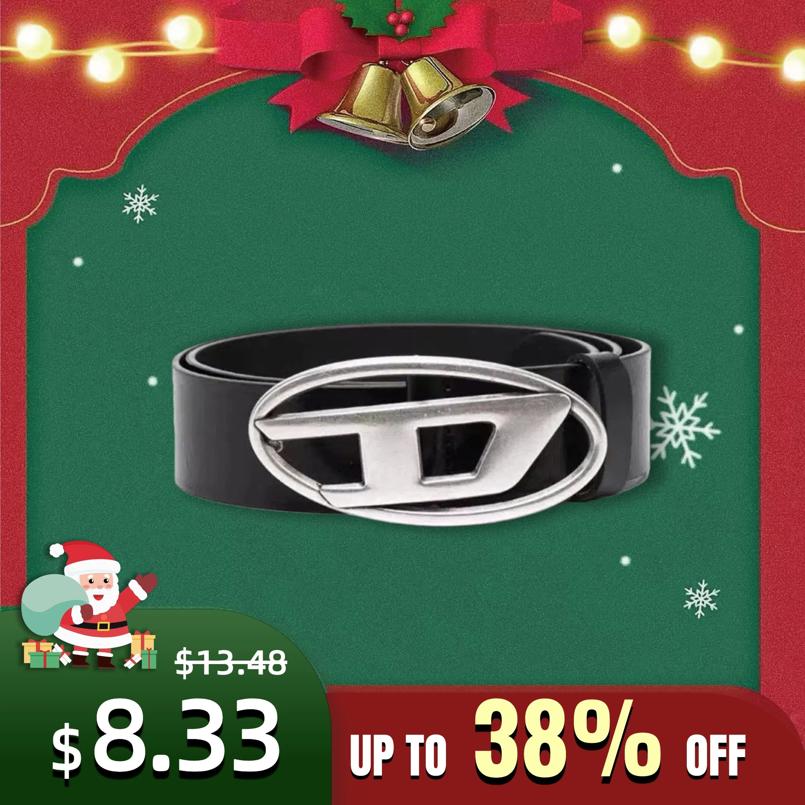 Diesel B-1DR Leather Belt with Oval D Plaque Buckle