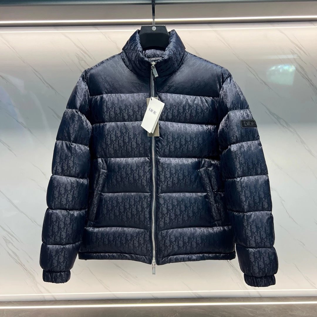 Dior Oblique Down Jacket Navy Blue Technical Jacquard Down Jackets