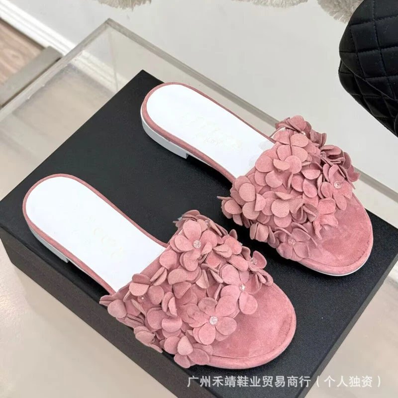 Chanel Lambskin Camellia Slide Sandals