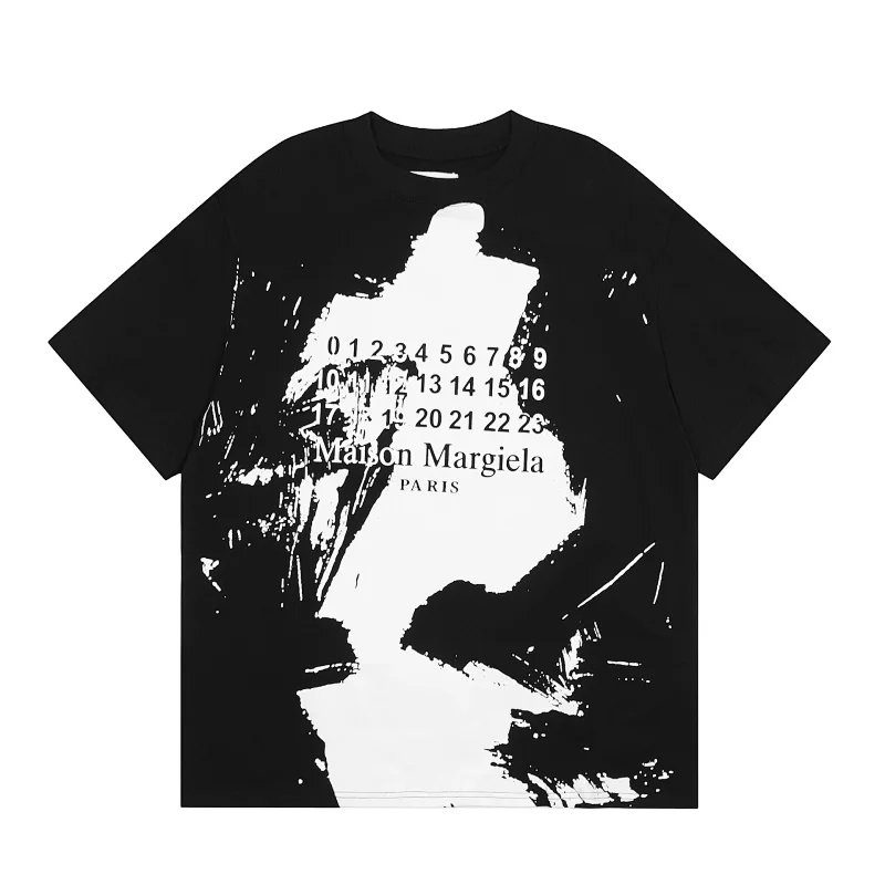The Maison Margiela black printed T-shirt features its iconic numerical label graphic.
