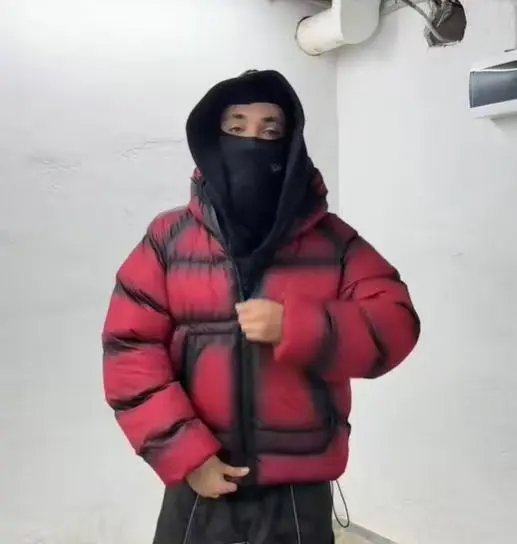 TommySinny Red and Black Plaid Down Jacket