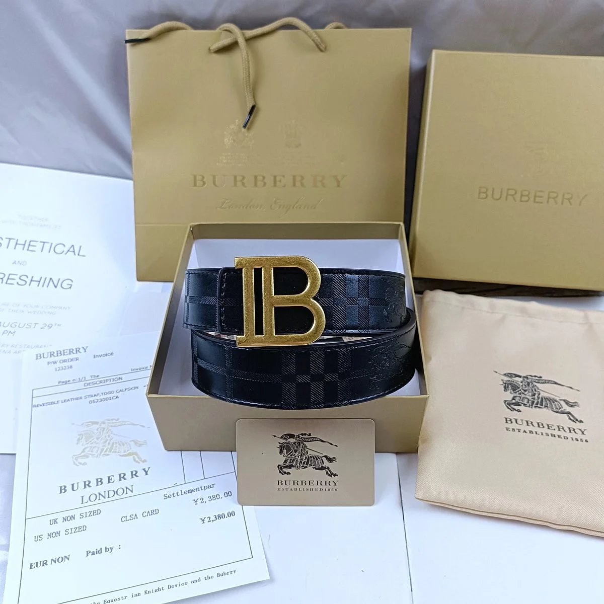 Burberry Vintage Check and Leather B Buckle Belt qc 6